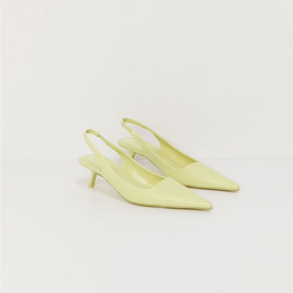 Slingback Pointed-Toe Kitten Heel Pumps in Pale Yellow